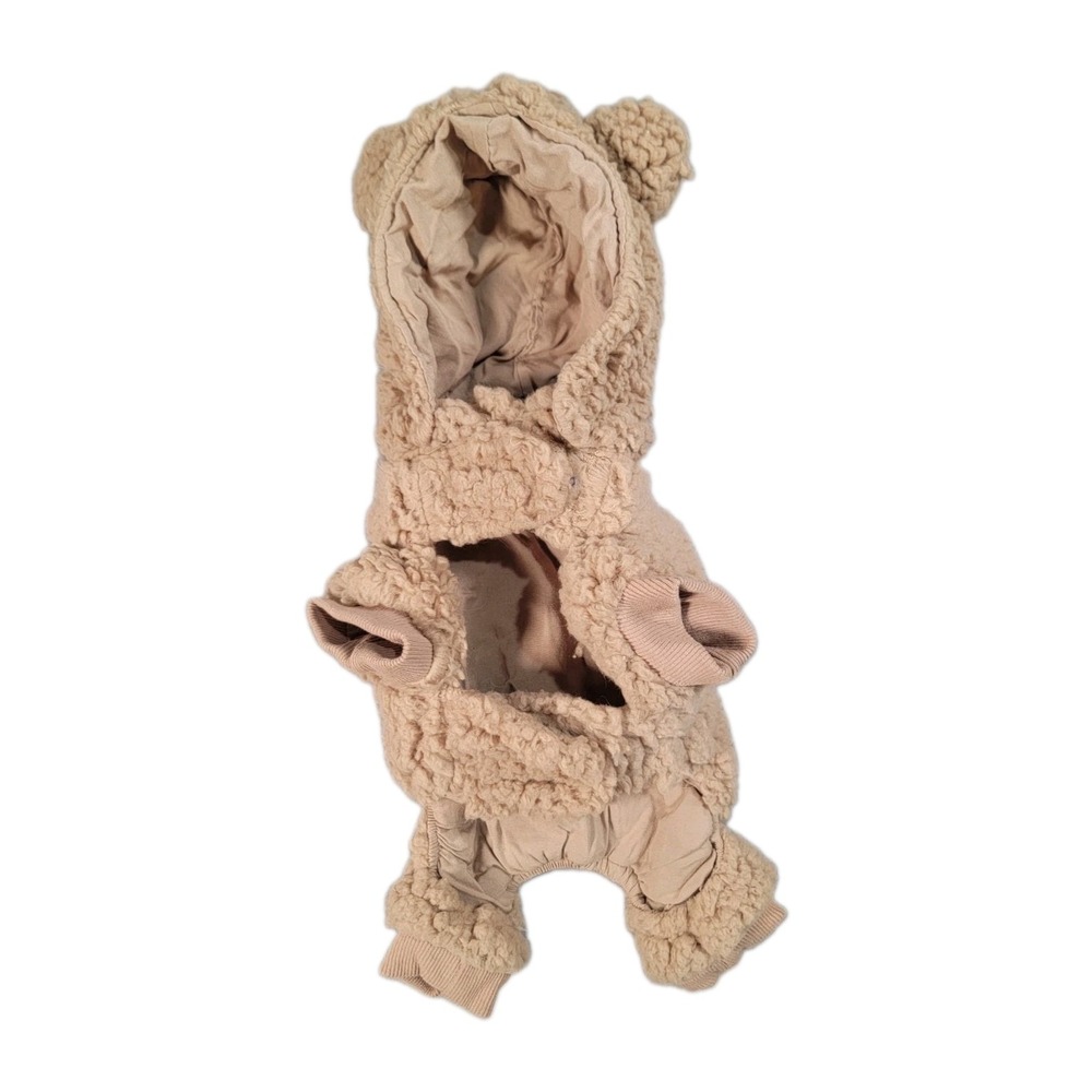 UGG Dog Hoodie Jumpsuit Small Tan Sherpa Bear Ears Fleece Pet Coat Overall